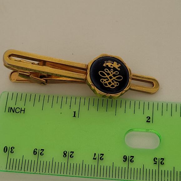 Royal Copenhagen Tie Bar Gold Tone Blue Enamel 2 Inch Clip Vintage - Picture 6 of 6
